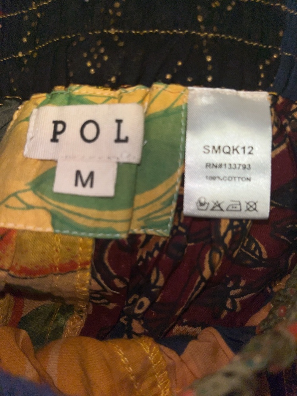 POL M Patchwork Boho Joggers - Green, Yellow, Orange, Black - Picture 6 of 7